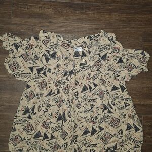 Boho Tribal Print Ruffle Sleeve Blouse